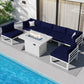 RADIATA 7 Pieces Aluminum Outdoor Patio Sectional Furniture Sofa Set with Fire Pit Table Large Size Luxury Comfortable Durable Water/UV-Resistant Garden Porch Backyard Party