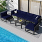RADIATA 7 Pieces Aluminum Outdoor Patio Sectional Furniture Sofa Set with Fire Pit Table Large Size Luxury Comfortable Durable Water/UV-Resistant Garden Porch Backyard Party