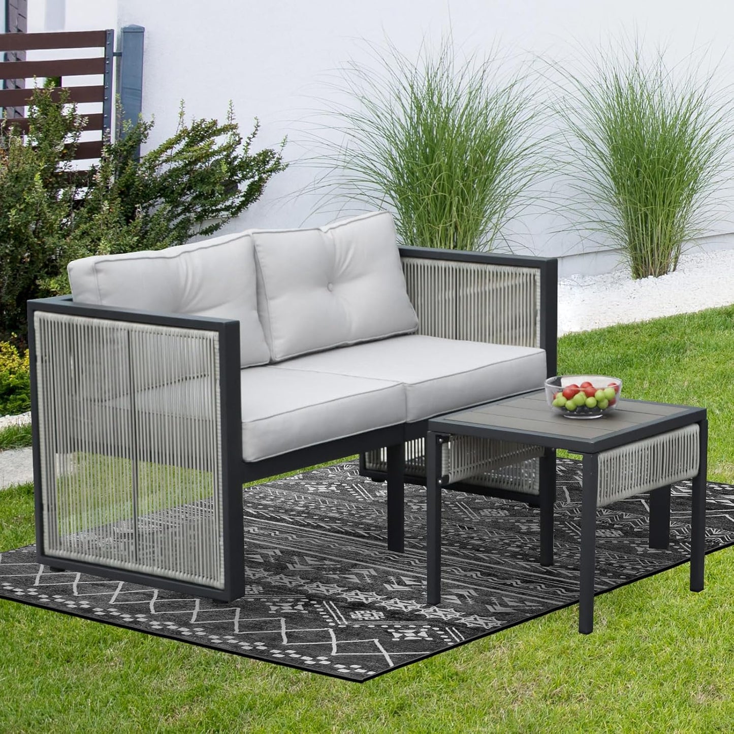 FINCATI Patio Furniture Set Outdoor Round PE Rattan Sofa Set