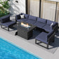 RADIATA 7 Pieces Aluminum Outdoor Patio Sectional Furniture Sofa Set with Fire Pit Table Large Size Luxury Comfortable Durable Water/UV-Resistant Garden Porch Backyard Party