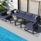 RADIATA 7 Pieces Aluminum Outdoor Patio Sectional Furniture Sofa Set with Fire Pit Table Large Size Luxury Comfortable Durable Water/UV-Resistant Garden Porch Backyard Party