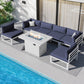 RADIATA 7 Pieces Aluminum Outdoor Patio Sectional Furniture Sofa Set with Fire Pit Table Large Size Luxury Comfortable Durable Water/UV-Resistant Garden Porch Backyard Party