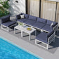 RADIATA 7 Pieces Aluminum Outdoor Patio Sectional Furniture Sofa Set with Fire Pit Table Large Size Luxury Comfortable Durable Water/UV-Resistant Garden Porch Backyard Party