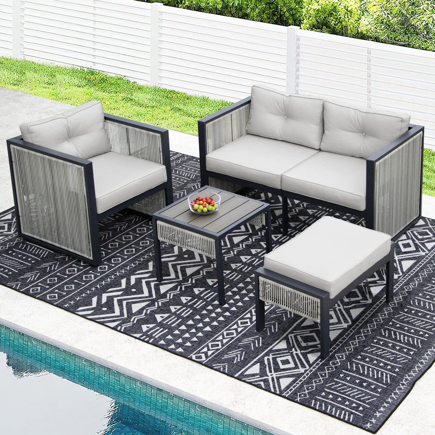 FINCATI Patio Furniture Set Outdoor Round PE Rattan Sofa Set