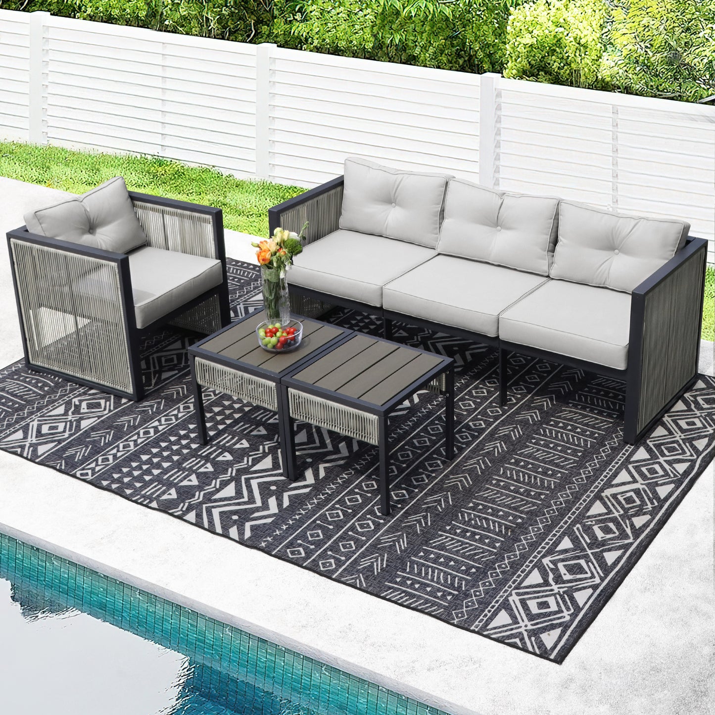 FINCATI Patio Furniture Set Outdoor Round PE Rattan Sofa Set