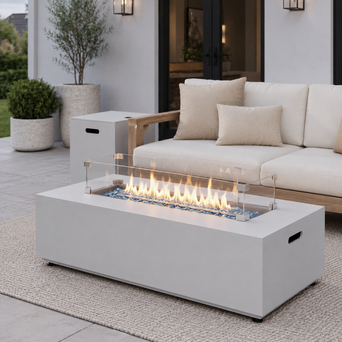 RADIATA 42" Rectangular Fire Pit Table with Tank Table, 50000BTU Patio Fire Pit Table with Rain Cover, Outdoor Natural Gas/Propane Firepit Table