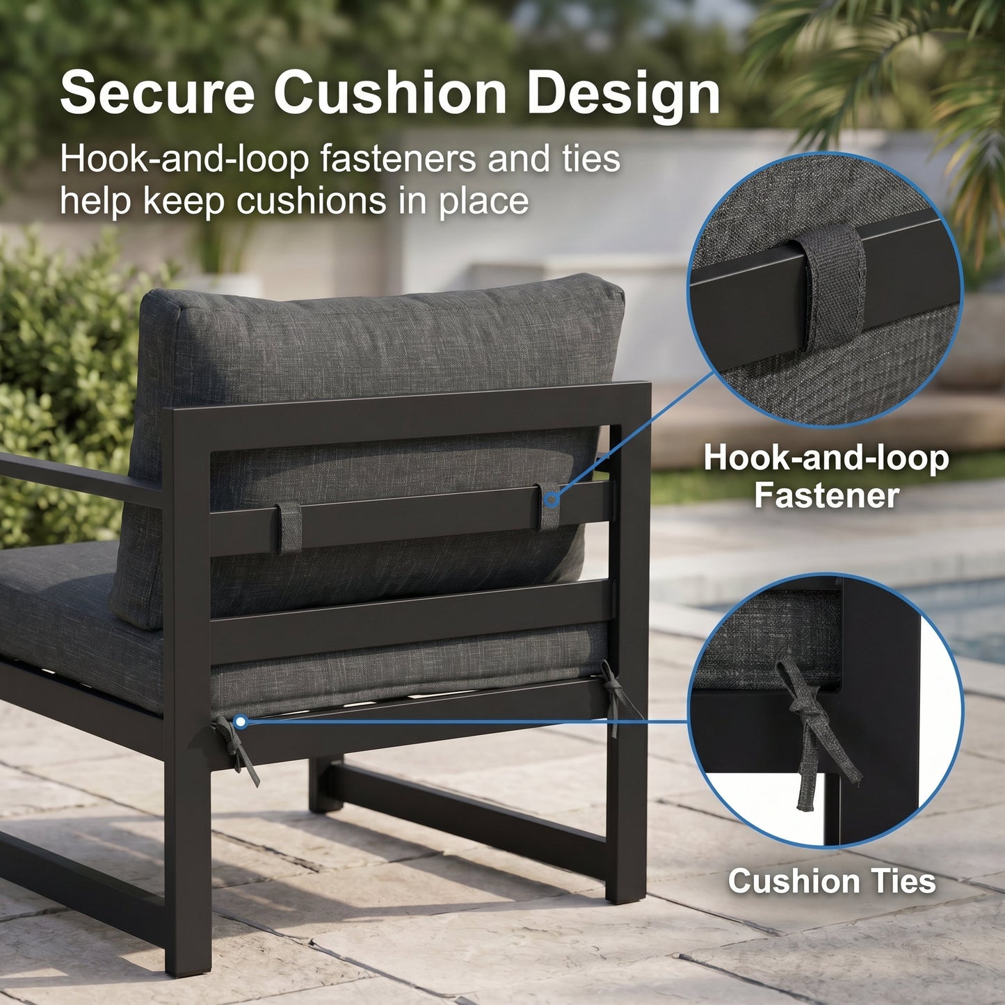 RADIATA 4pcs Outdoor Oversized Aluminum Furniture Set with 29" Seats, Modular Conversation Set Sectional Sofa set with 500 lb Capacity,4" Cushions, 2 Corner & 2 Armless Chairs, Gray&Dark Gray