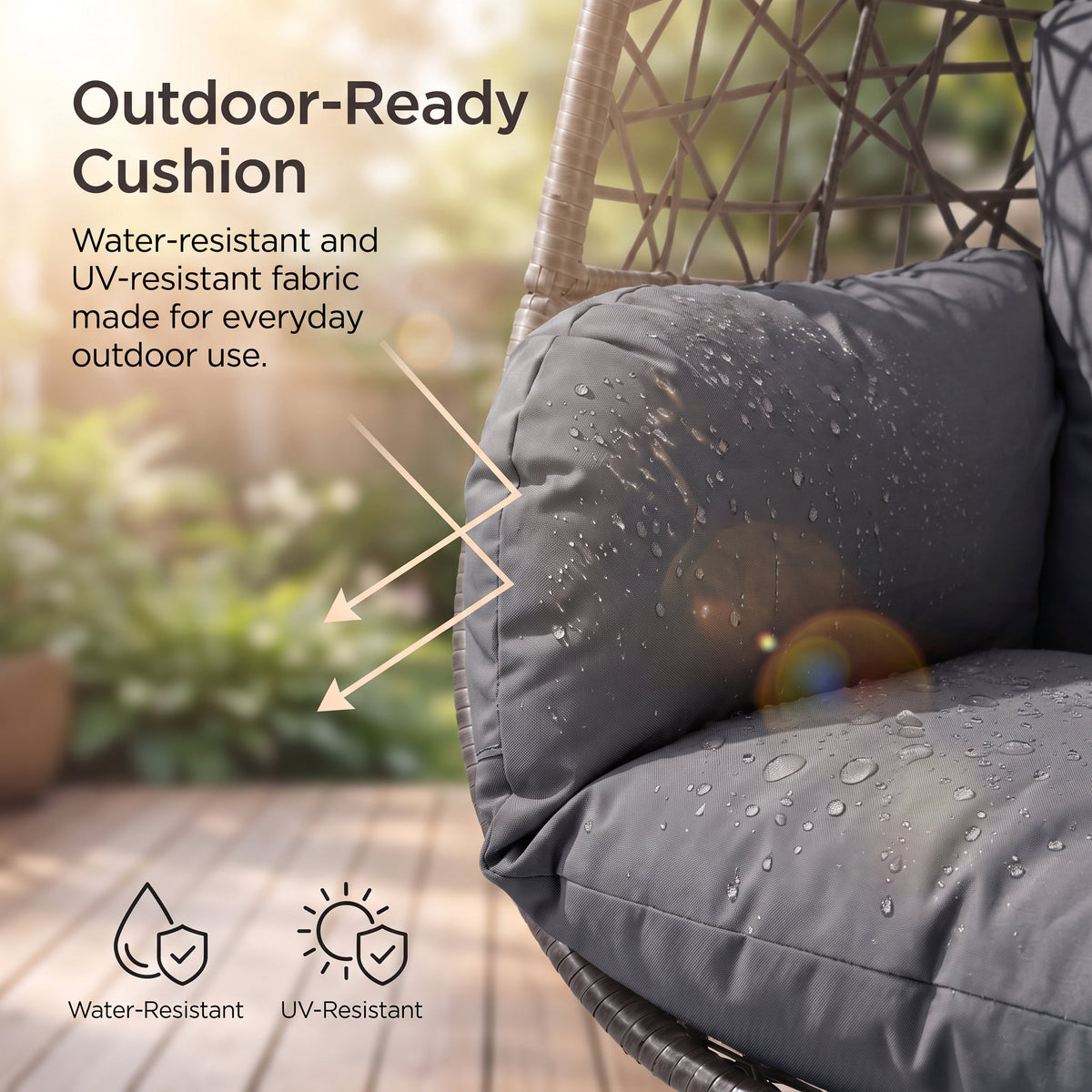 RADIATA Hanging Egg Chair with Stand, Outdoor Indoor Wicker Swing Chair, 350Lbs Nest Chair with Cushions, All-Weather Patio Hammock Seat for Porch Balcony Garden