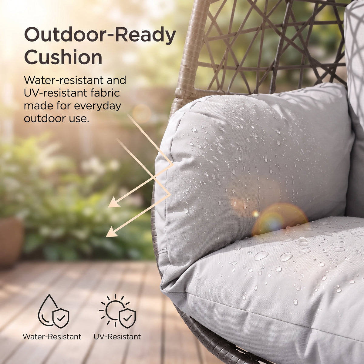 RADIATA Hanging Egg Chair with Stand, Outdoor Indoor Wicker Swing Chair, 350Lbs Nest Chair with Cushions, All-Weather Patio Hammock Seat for Porch Balcony Garden