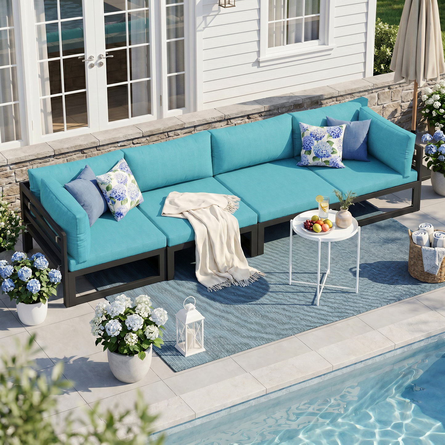 RADIATA 4pcs Outdoor Oversized Aluminum Furniture Set with 29" Seats, Modular Conversation Set Sectional Sofa set with 500 lb Capacity,4" Cushions, 2 Corner & 2 Armless Chairs, Gray&Dark Gray