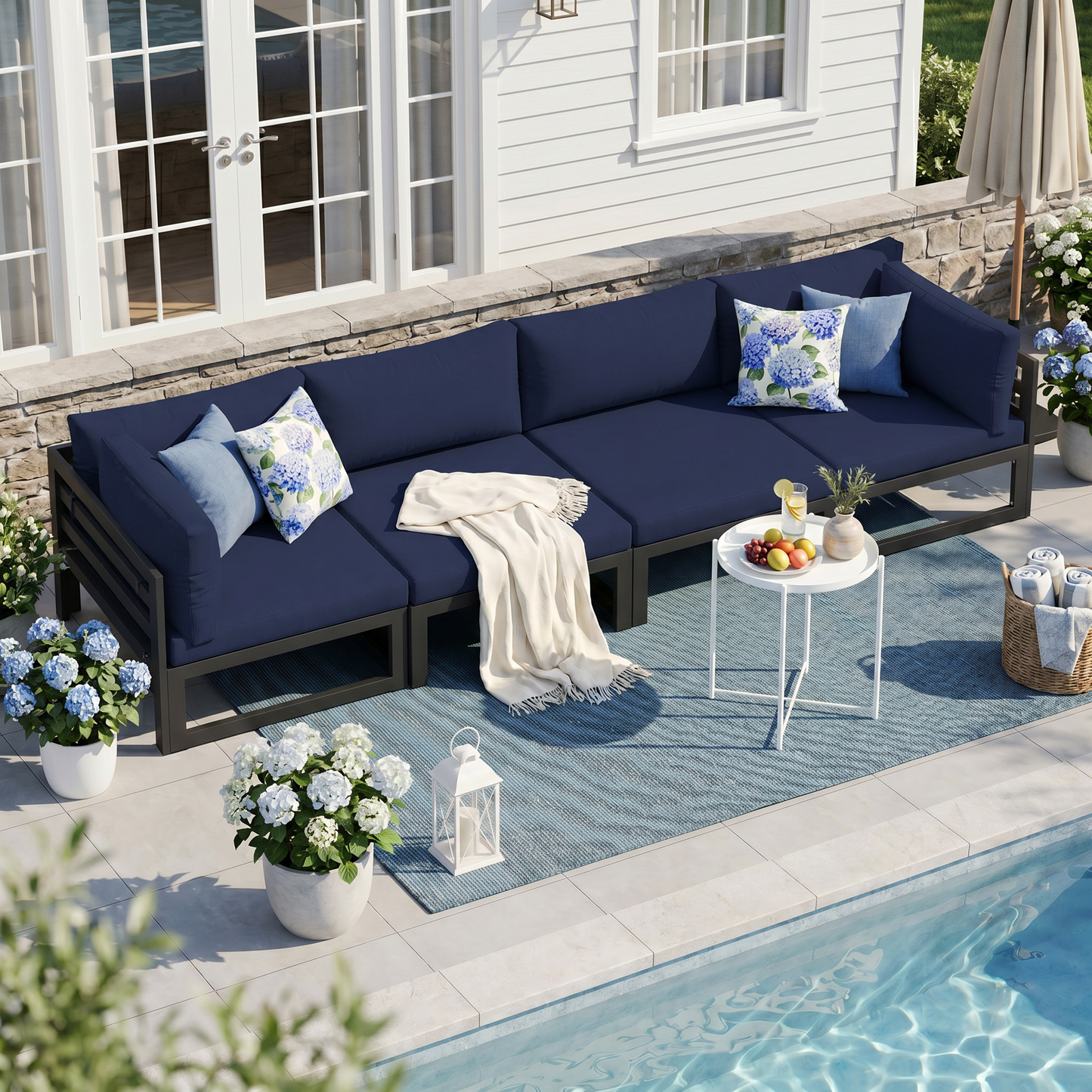 RADIATA 4pcs Outdoor Oversized Aluminum Furniture Set with 29" Seats, Modular Conversation Set Sectional Sofa set with 500 lb Capacity,4" Cushions, 2 Corner & 2 Armless Chairs, Gray&Dark Gray