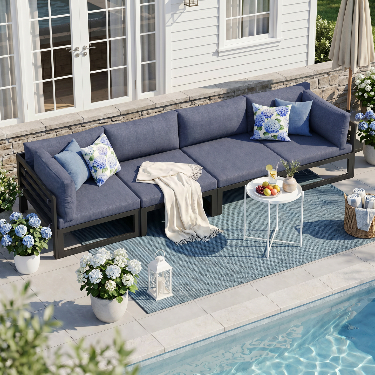 RADIATA 4pcs Outdoor Oversized Aluminum Furniture Set with 29" Seats, Modular Conversation Set Sectional Sofa set with 500 lb Capacity,4" Cushions, 2 Corner & 2 Armless Chairs, Gray&Dark Gray
