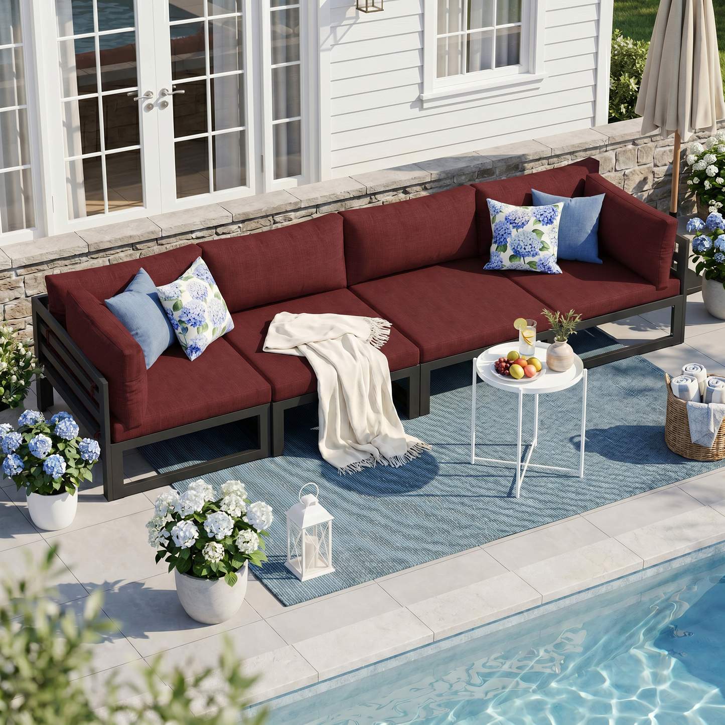 RADIATA 4pcs Outdoor Oversized Aluminum Furniture Set with 29" Seats, Modular Conversation Set Sectional Sofa set with 500 lb Capacity,4" Cushions, 2 Corner & 2 Armless Chairs, Gray&Dark Gray