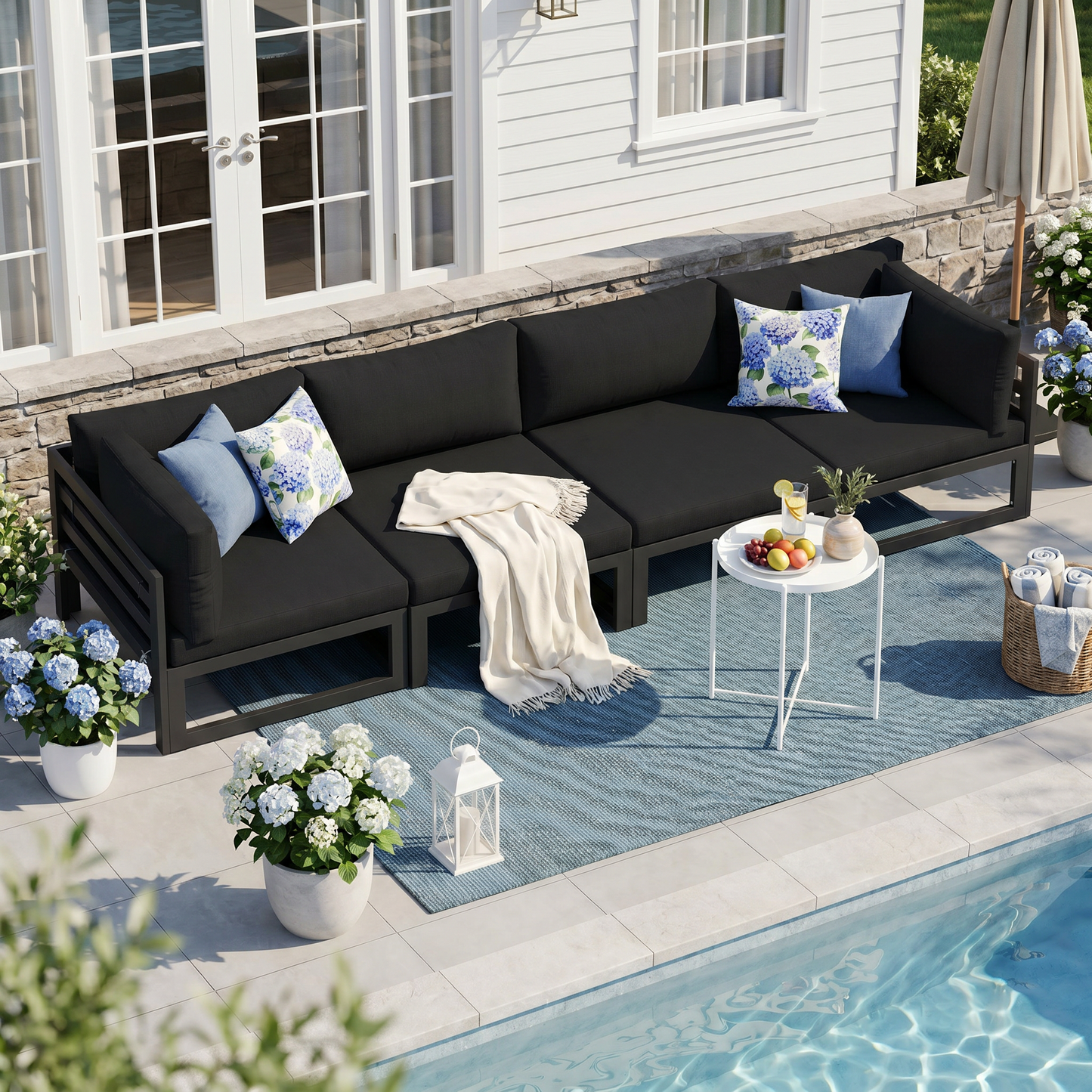 RADIATA 4pcs Outdoor Oversized Aluminum Furniture Set with 29" Seats, Modular Conversation Set Sectional Sofa set with 500 lb Capacity,4" Cushions, 2 Corner & 2 Armless Chairs, Gray&Dark Gray