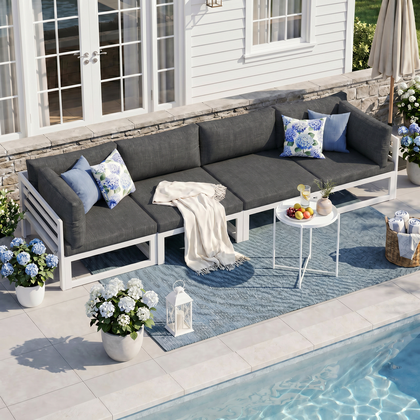 RADIATA 4pcs Outdoor Oversized Aluminum Furniture Set with 29" Seats, Modular Conversation Set Sectional Sofa set with 500 lb Capacity,4" Cushions, 2 Corner & 2 Armless Chairs, Gray&Dark Gray