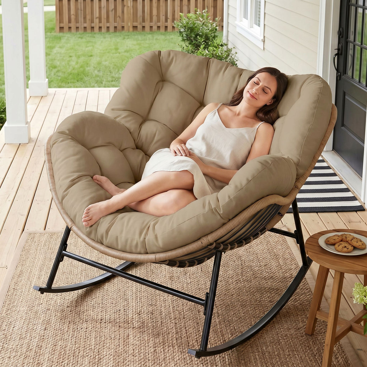 RADIATA Outdoor Indoor Papasan Rocking Chair Oversized Wicker Royal Rocking Chair