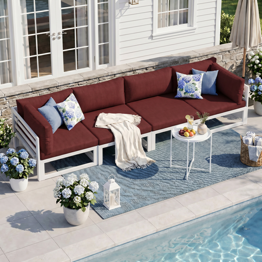 RADIATA 4pcs Outdoor Oversized Aluminum Furniture Set with 29" Seats, Modular Conversation Set Sectional Sofa set with 500 lb Capacity,4" Cushions, 2 Corner & 2 Armless Chairs, Gray&Dark Gray