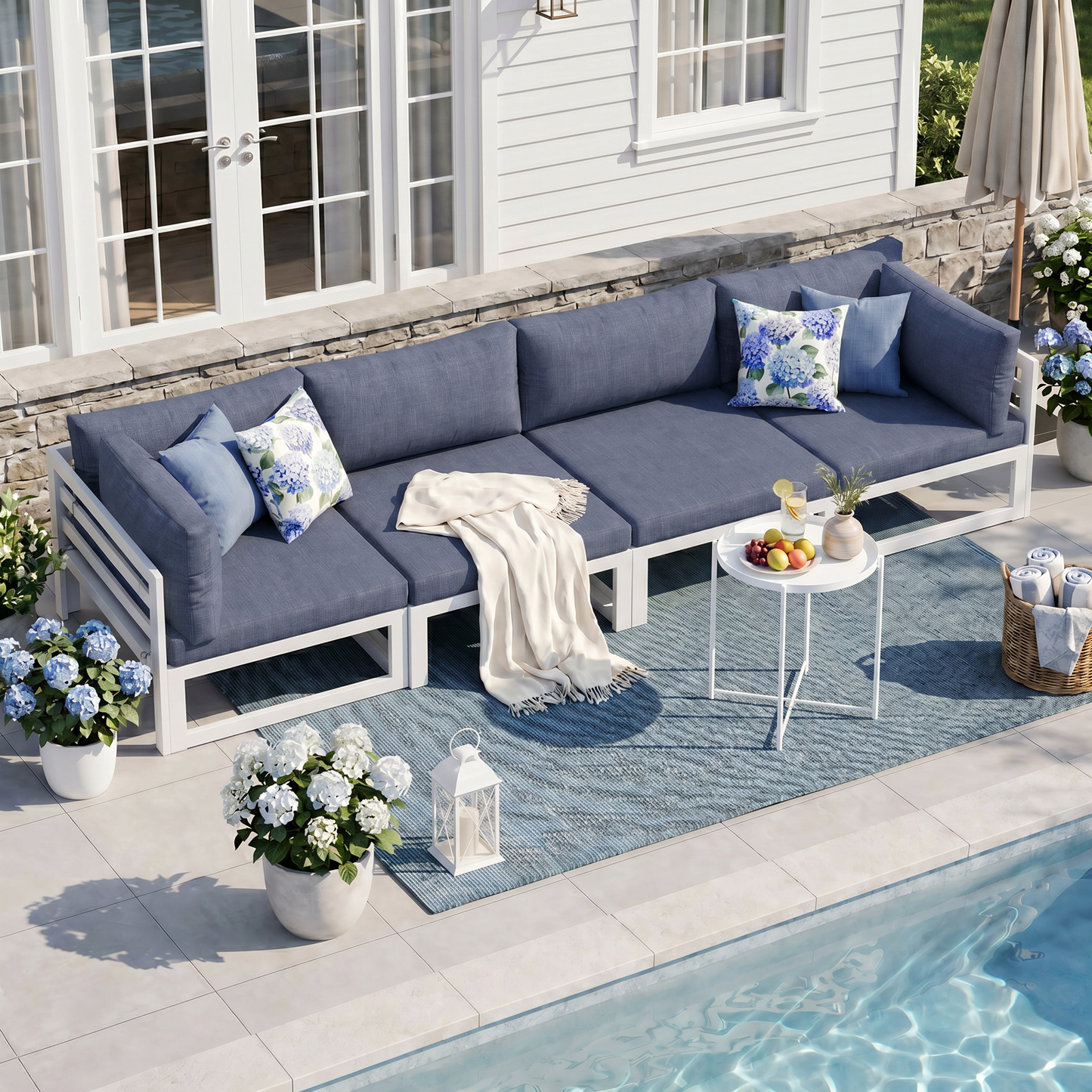 RADIATA 4pcs Outdoor Oversized Aluminum Furniture Set with 29" Seats, Modular Conversation Set Sectional Sofa set with 500 lb Capacity,4" Cushions, 2 Corner & 2 Armless Chairs, Gray&Dark Gray