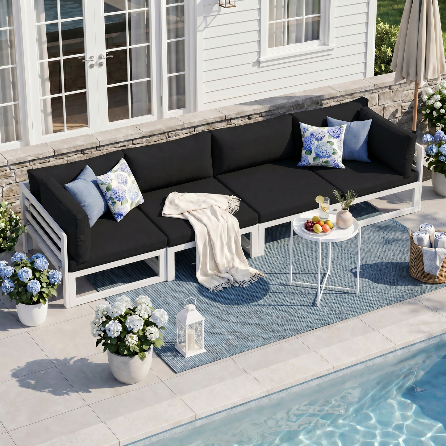 RADIATA 4pcs Outdoor Oversized Aluminum Furniture Set with 29" Seats, Modular Conversation Set Sectional Sofa set with 500 lb Capacity,4" Cushions, 2 Corner & 2 Armless Chairs, Gray&Dark Gray
