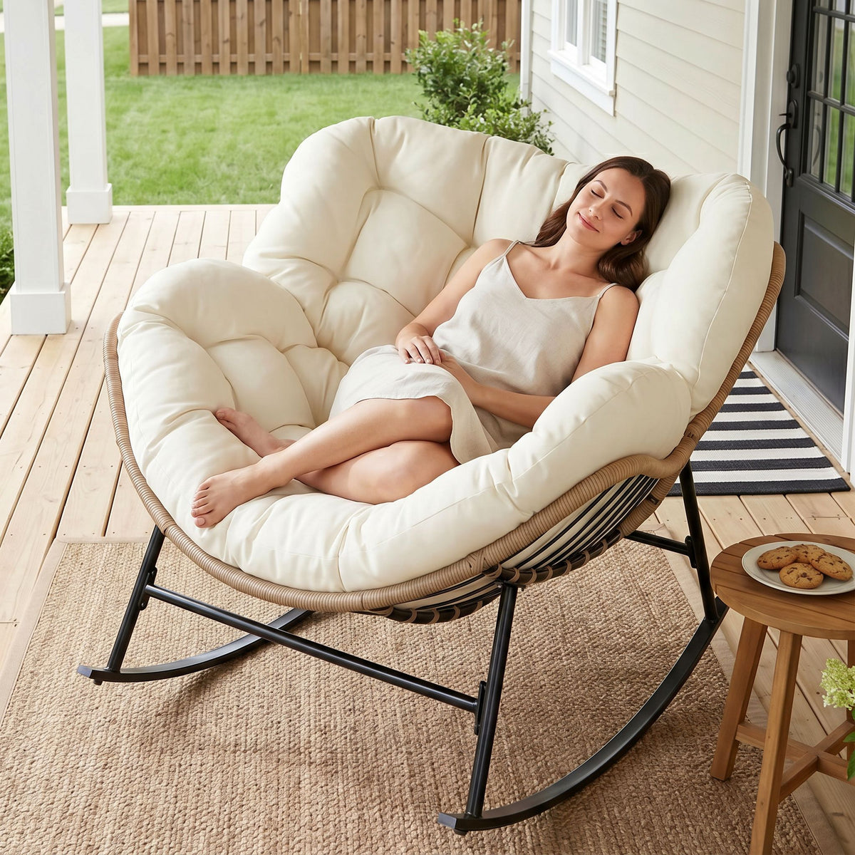 RADIATA Outdoor Indoor Papasan Rocking Chair Oversized Wicker Royal Rocking Chair