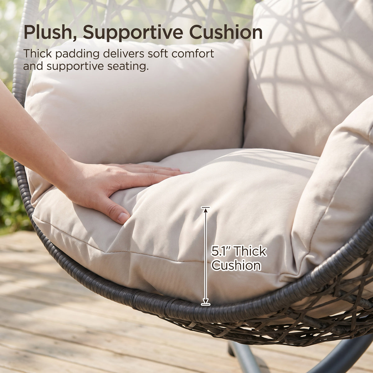 RADIATA Hanging Egg Chair with Stand, Outdoor Indoor Wicker Swing Chair, 350Lbs Nest Chair with Cushions, All-Weather Patio Hammock Seat for Porch Balcony Garden