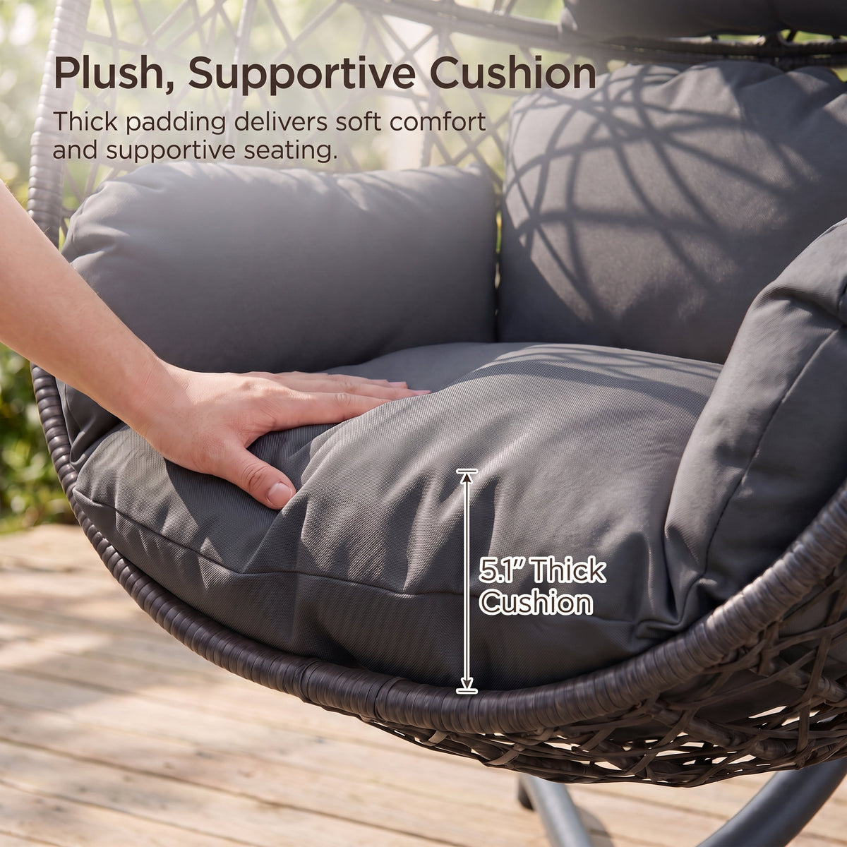 RADIATA Hanging Egg Chair with Stand, Outdoor Indoor Wicker Swing Chair, 350Lbs Nest Chair with Cushions, All-Weather Patio Hammock Seat for Porch Balcony Garden
