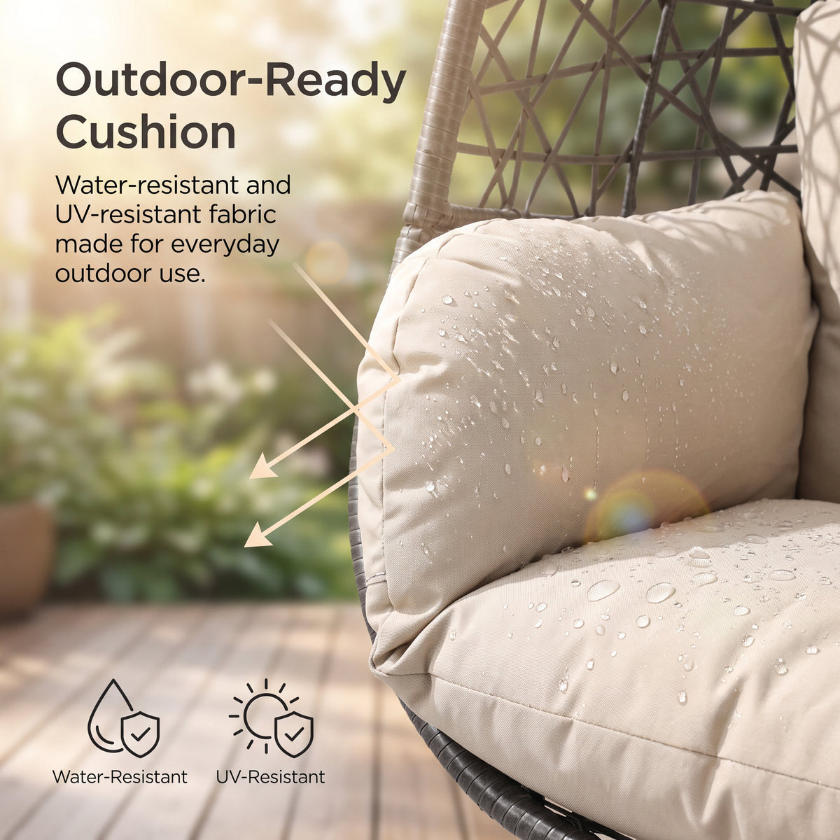 RADIATA Hanging Egg Chair with Stand, Outdoor Indoor Wicker Swing Chair, 350Lbs Nest Chair with Cushions, All-Weather Patio Hammock Seat for Porch Balcony Garden