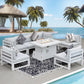 RADIATA Aluminum Outdoor Furniture with Fire Pit Patio Sofa Conversation Set White 6 Seating