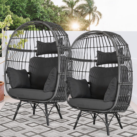 FINCATI Wicker Egg Chair Outdoor 2-Piece Lounge Chair Set Patio Rattan Egg Chairs with Legs, 440lbs for Adults