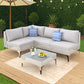Radiata Modular Patio Furniture Set with Fire Pit Table, Outdoor Sectional High Back Wicker Couch Set, Grey Cushions