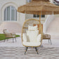 FINCATI Oversized Boho Stationary Wicker Natural Yellow Egg Chair for Garden, Backyard, Living Room, Durable 440lbs Capacity