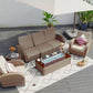 RADIATA Brown Retro PE Wicker Patio Furniture Conversation Sofa Set with Propane/Natural Gas Fire Pit Table, Large Size High Back Outdoor Sectional Furniture