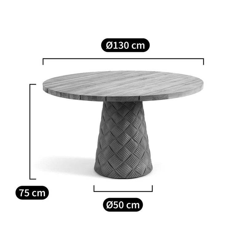 Round Solid Teak & Rockstone Garden Table